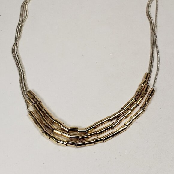 Stunning Women's Dual-Tone Layered Snake Bugle Beaded Necklace – 18" Adjustable - Picture 5 of 7